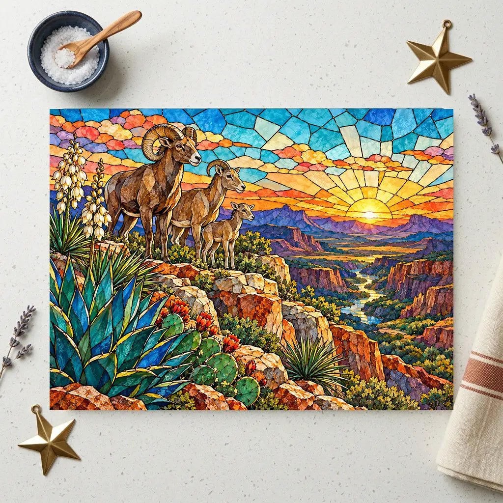 Bighorn Sheep Glass Cutting Board, Texas Wildlife Kitchen Decor, Stained Glass Desert Landscape, Southwestern Cutting Board, Wildlife Gift