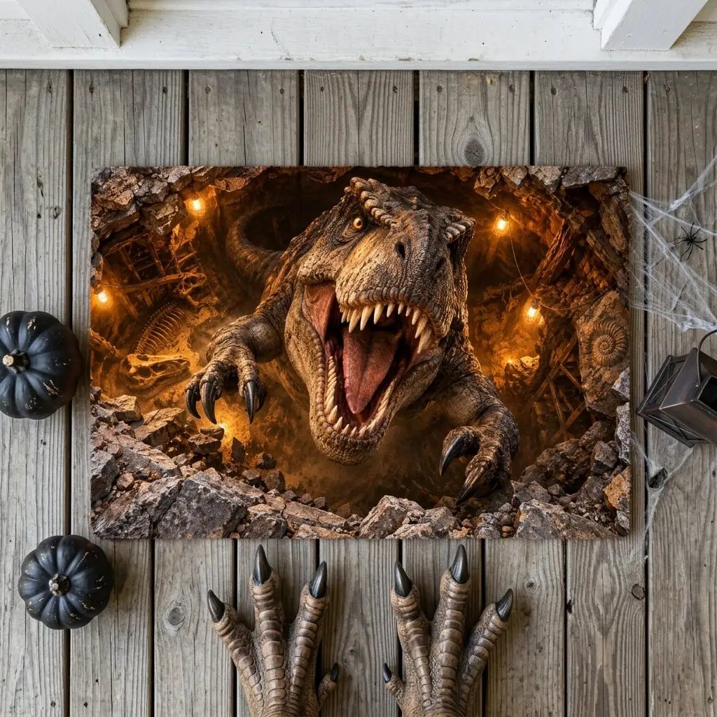 T-Rex 3D Illusion Doormat, Dinosaur Optical Illusion Door Mat, T Rex Welcome Mat, Jurassic Dinosaur Decor, Funny Dinosaur Gift
