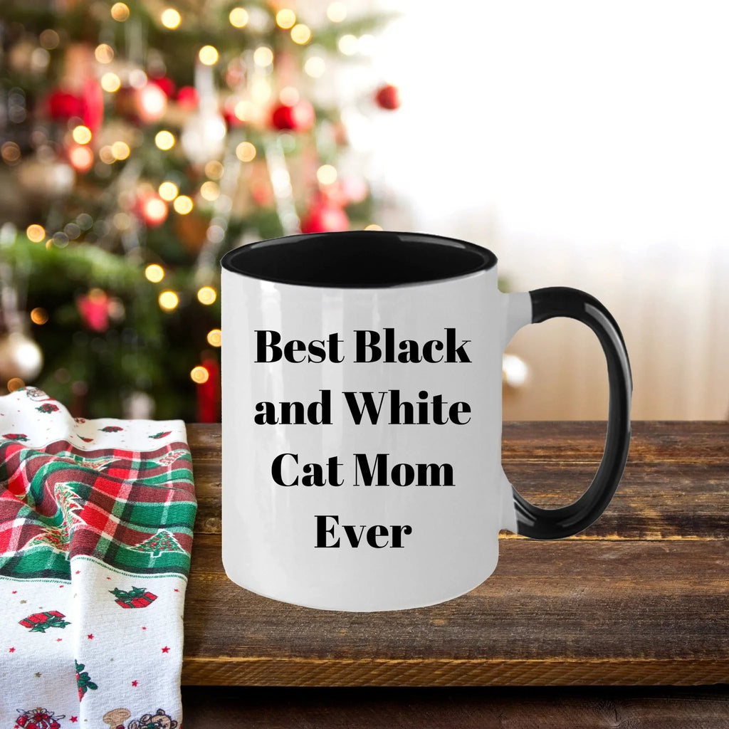 Funny Black and White Cat Mom Gifts - Two Tone Coffee Mug