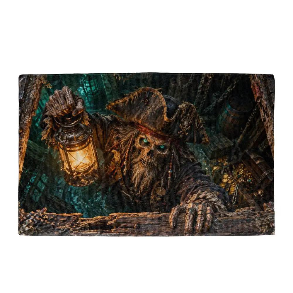 Pirate Doormat, Ghost Ship 3D Optical Illusion Door Mat, Haunted Pirate Halloween Mat, Skeleton Pirate Porch Decor, Spooky Welcome Mat