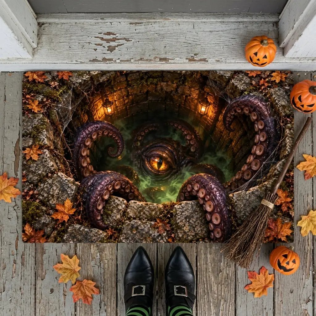 Tentacle Monster Halloween Doormat, 3D Creepy Creature Optical Illusion Mat, Horror Welcome Mat, Spooky Halloween Porch Decor
