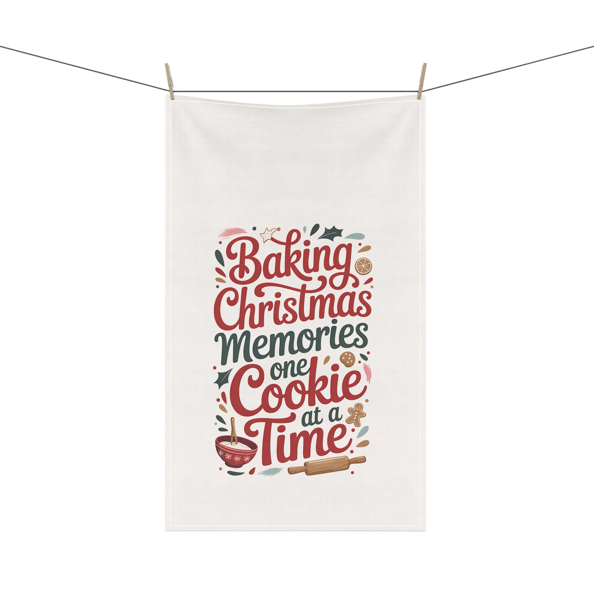 Christmas Baking Tea Towel — “Baking Christmas Memories One Cookie at a Time” Kitchen Towel