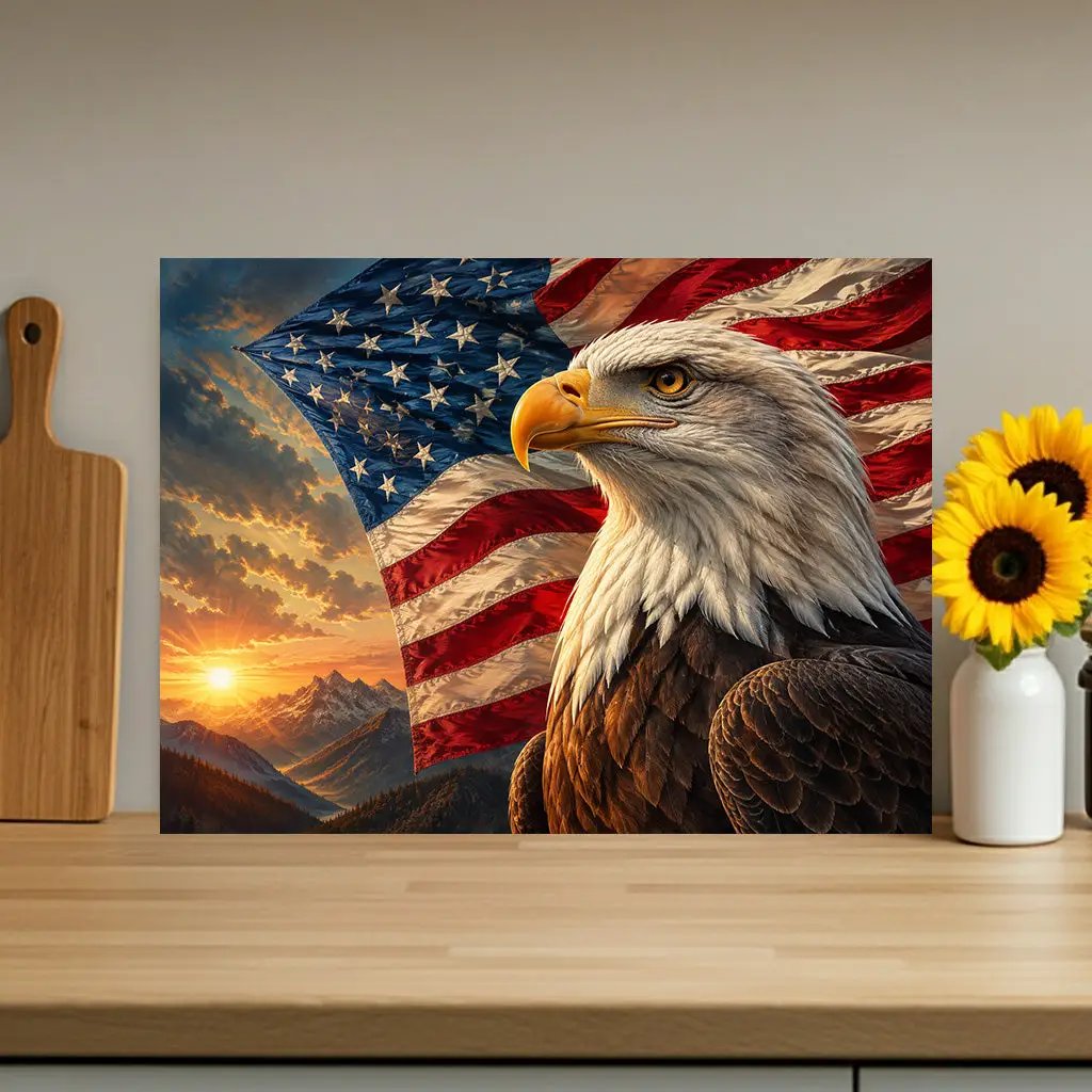 Patriotic Eagle Cutting Board, American Flag Glass Cutting Board, Bald Eagle Kitchen Decor, USA Patriotic Gift, Americana Home Decor