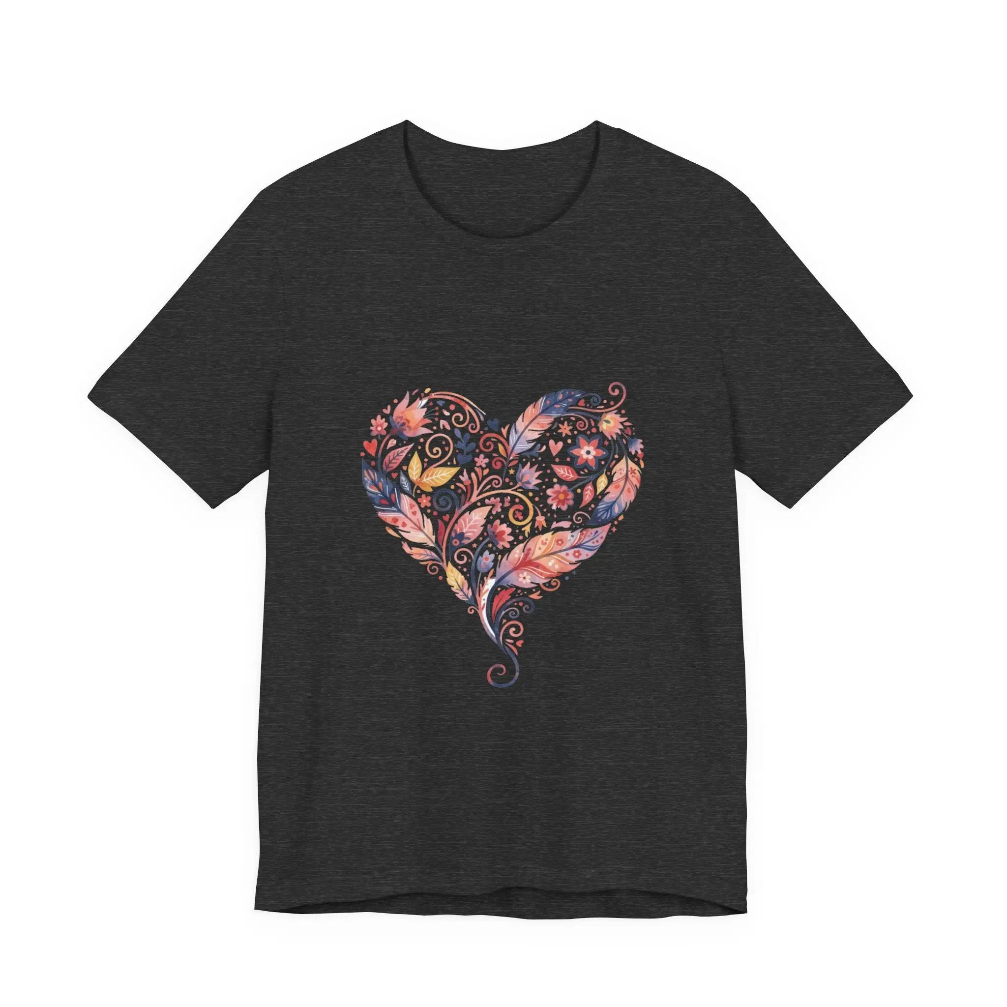 Floral Heart Graphic Tee — Boho Feather & Flower Design - Mallard Moon