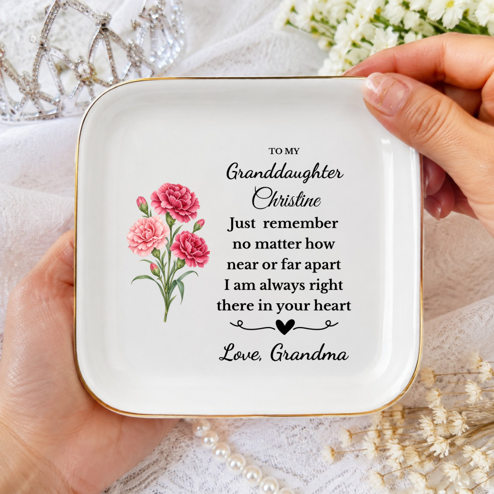 Personalized Daughter/Granddaughter Jewelry Dish, Birth Flower Ring Dish, Birthday, Graduation, Christmas, Custom Name Trinket Tray