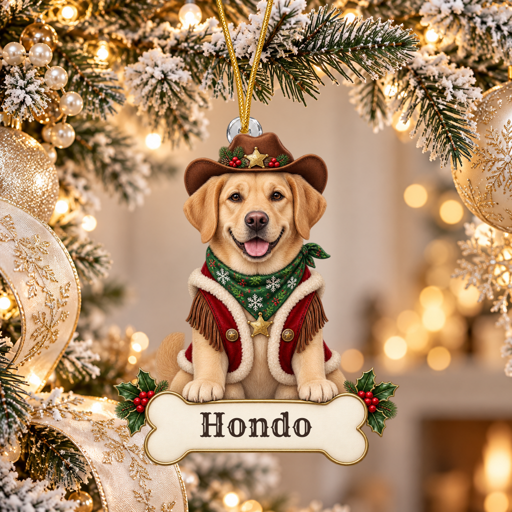 Personalized Cowboy Dog Christmas Ornament from Photo, Custom Pet Portrait Acrylic Cutout, Western Christmas Decor, Dog Lover Gift