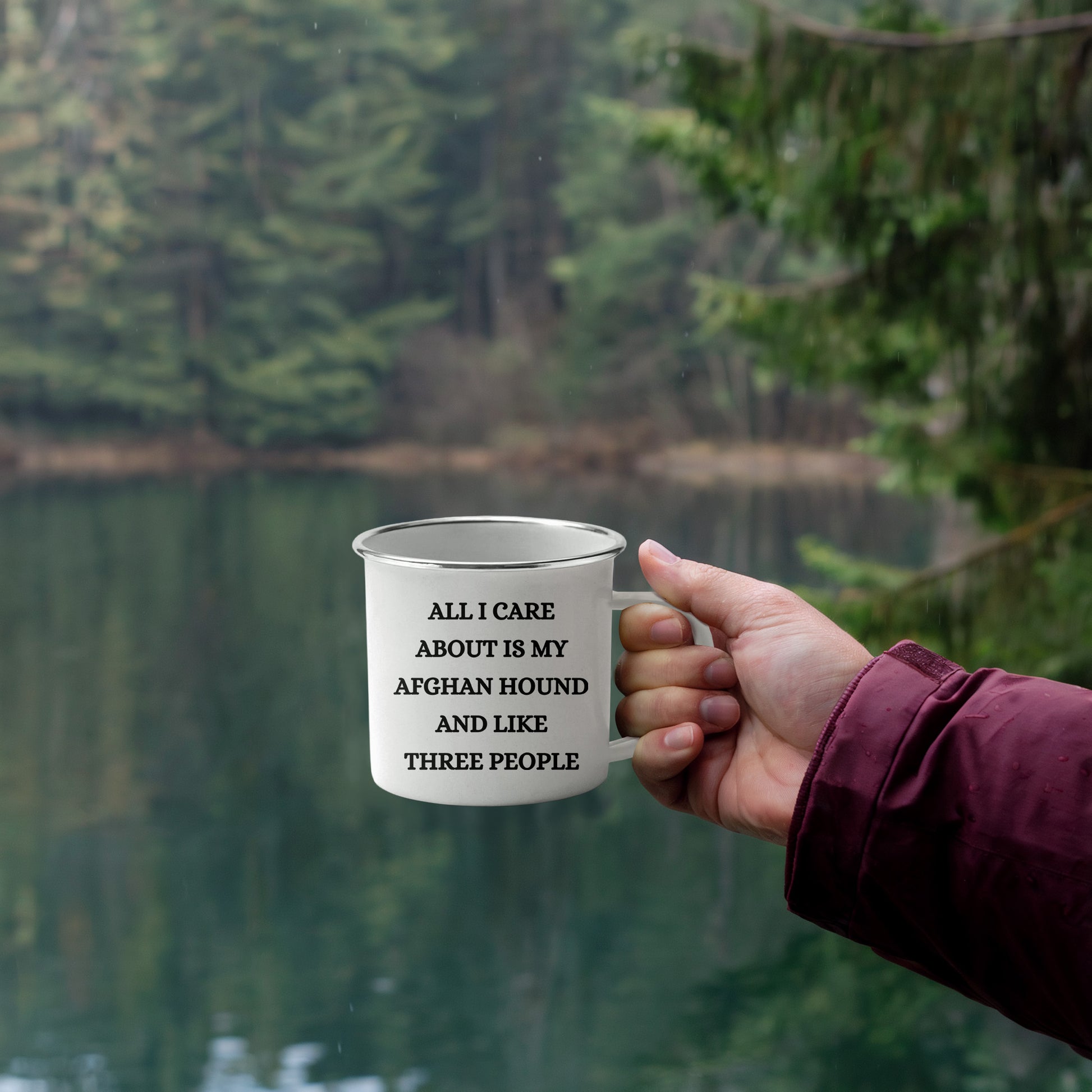 Afghan Hound Dog Lovers Christmas Unique Gift, Camping Mug with Funny Quote 'All I Care About Are My Afghan Hound And Like Three People', 12 oz Stainless Steel with Enamel Finish - Mallard Moon Gift Shop