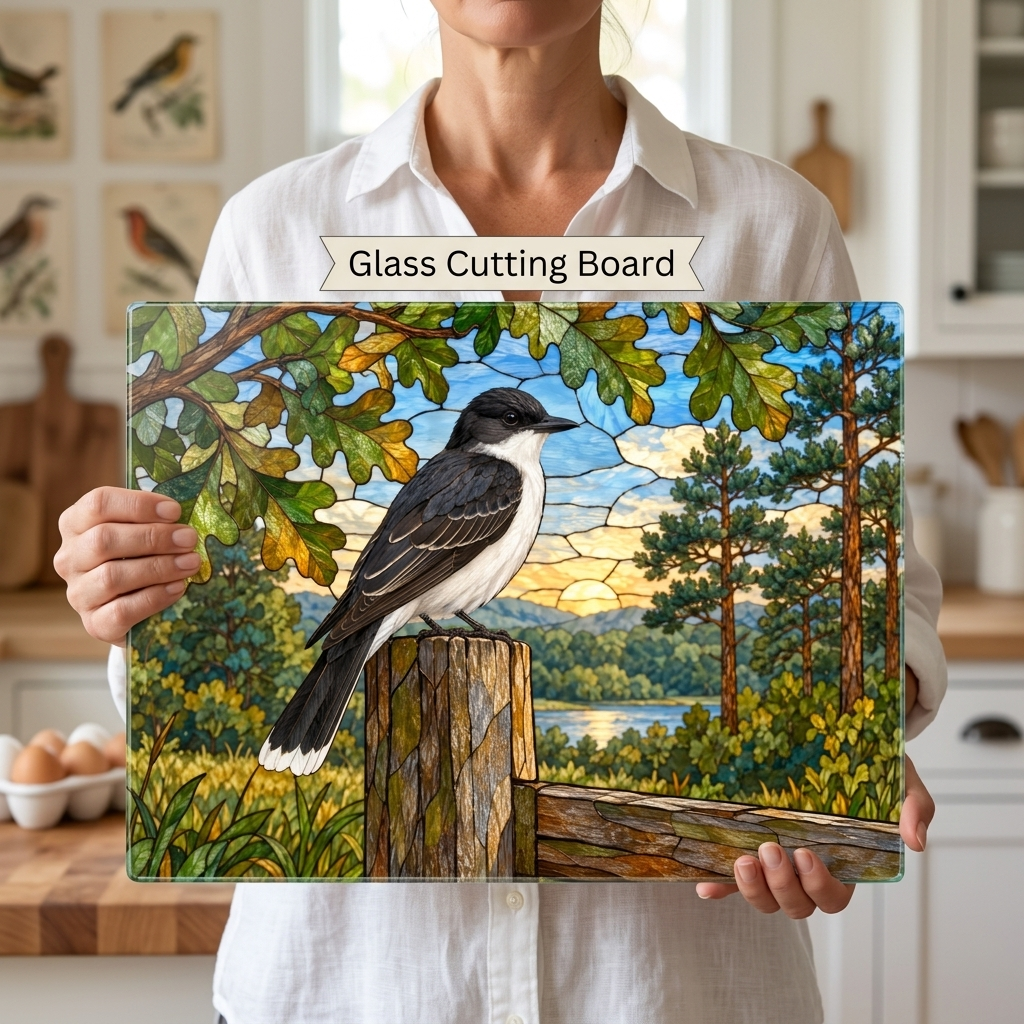 Eastern Kingbird Glass Cutting Board, Backyard Bird Kitchen Decor, Birdwatcher Gift, Songbird Serving Board, Nature Lover Gift