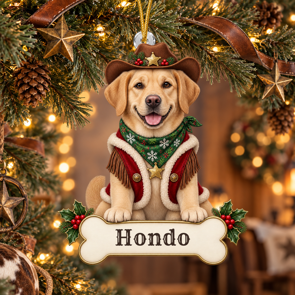 Personalized Cowboy Dog Christmas Ornament from Photo, Custom Pet Portrait Acrylic Cutout, Western Christmas Decor, Dog Lover Gift
