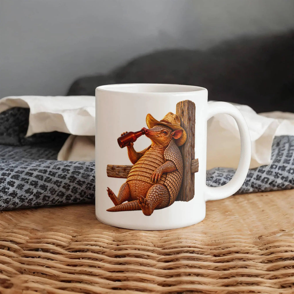 Funny Armadillo Coffee Mug, Texas Cowboy Mug, Beer Drinking Armadillo Gift, Western Coffee Cup, Funny Texas Gift for Him