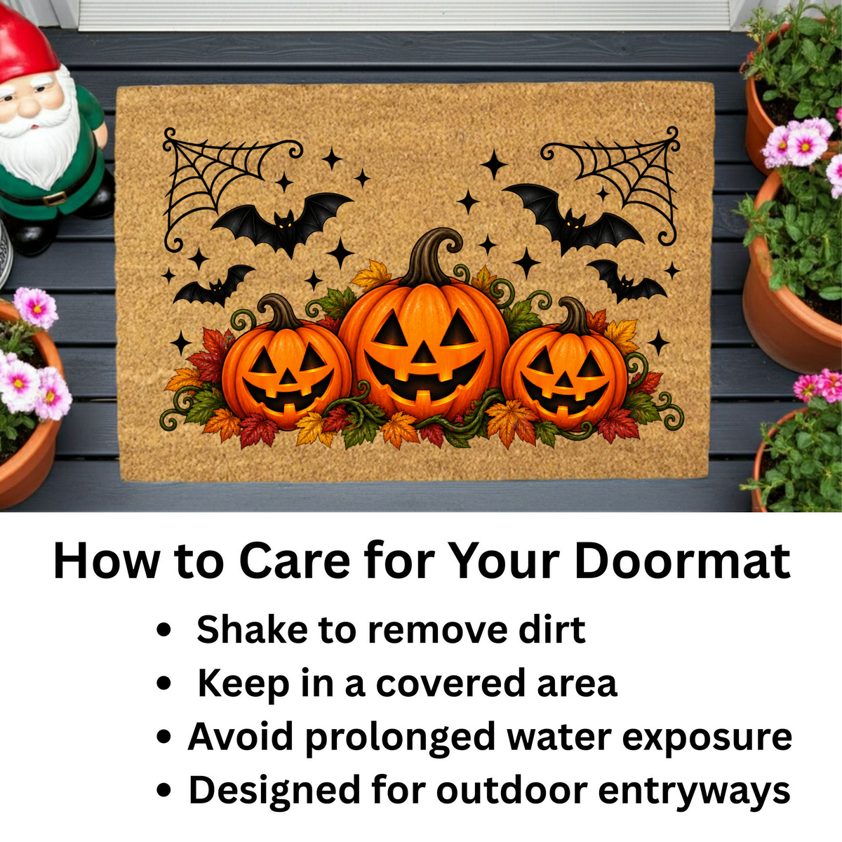 Halloween Pumpkin Doormat, Jack O Lantern Coir Welcome Mat, Fall Front Porch Decor, Spooky Bat Door Mat, Autumn Halloween Entryway