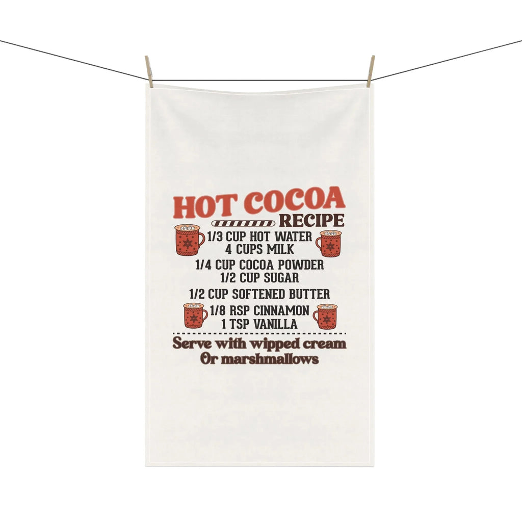 Hot Cocoa Recipe Tea Towel — Cozy Kitchen Towel with Hot Chocolate Ingredients