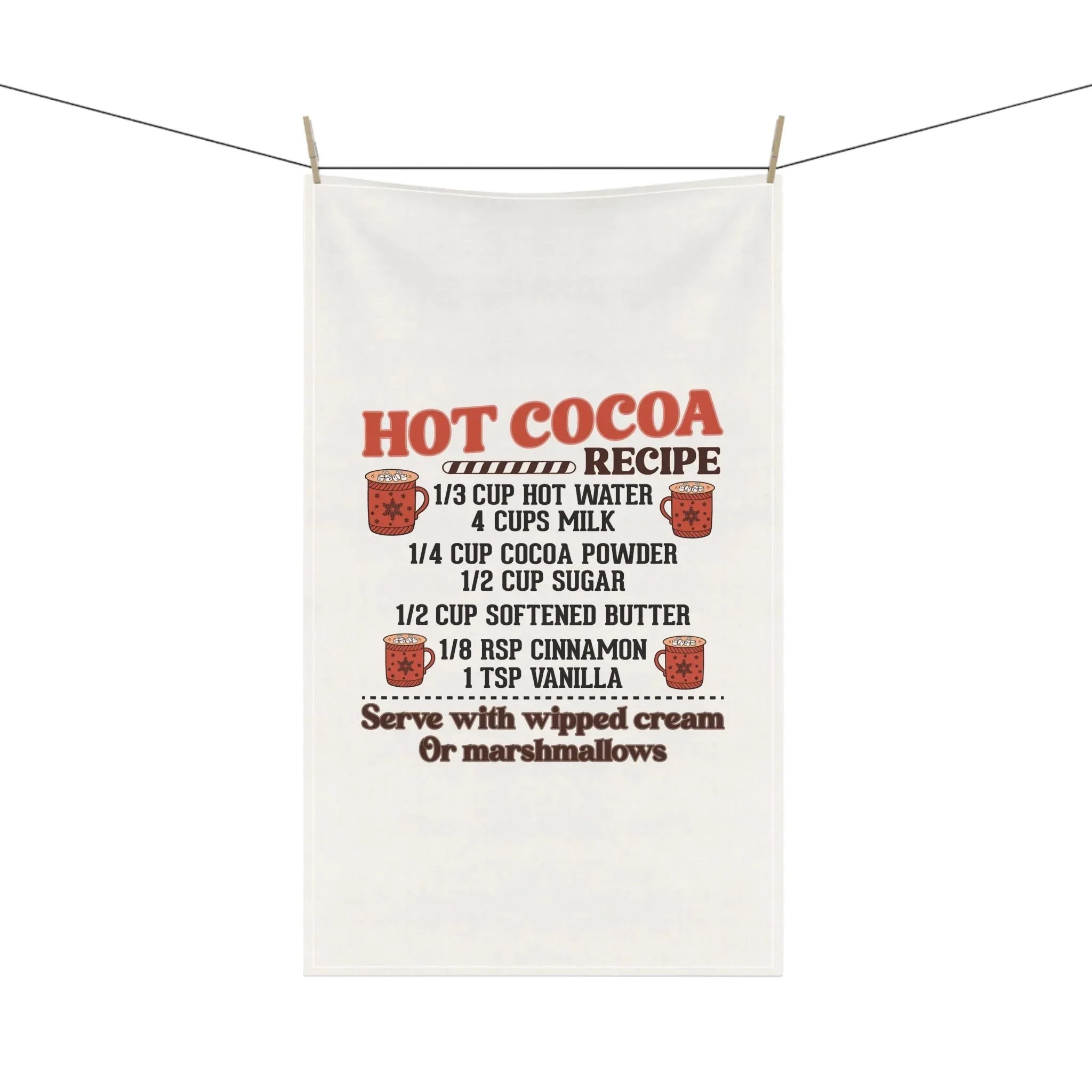 Hot Cocoa Recipe Tea Towel — Cozy Kitchen Towel with Hot Chocolate Ingredients