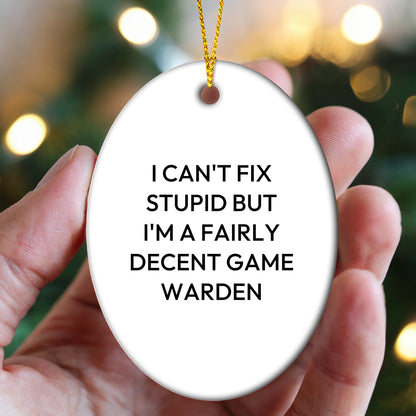Funny Game Warden Oval Ornament Gifts from Friends and Family for Christmas Unique Decorations I 'Can't Fix Stupid But I'm A Fairly Decent Game Warden' Men Women