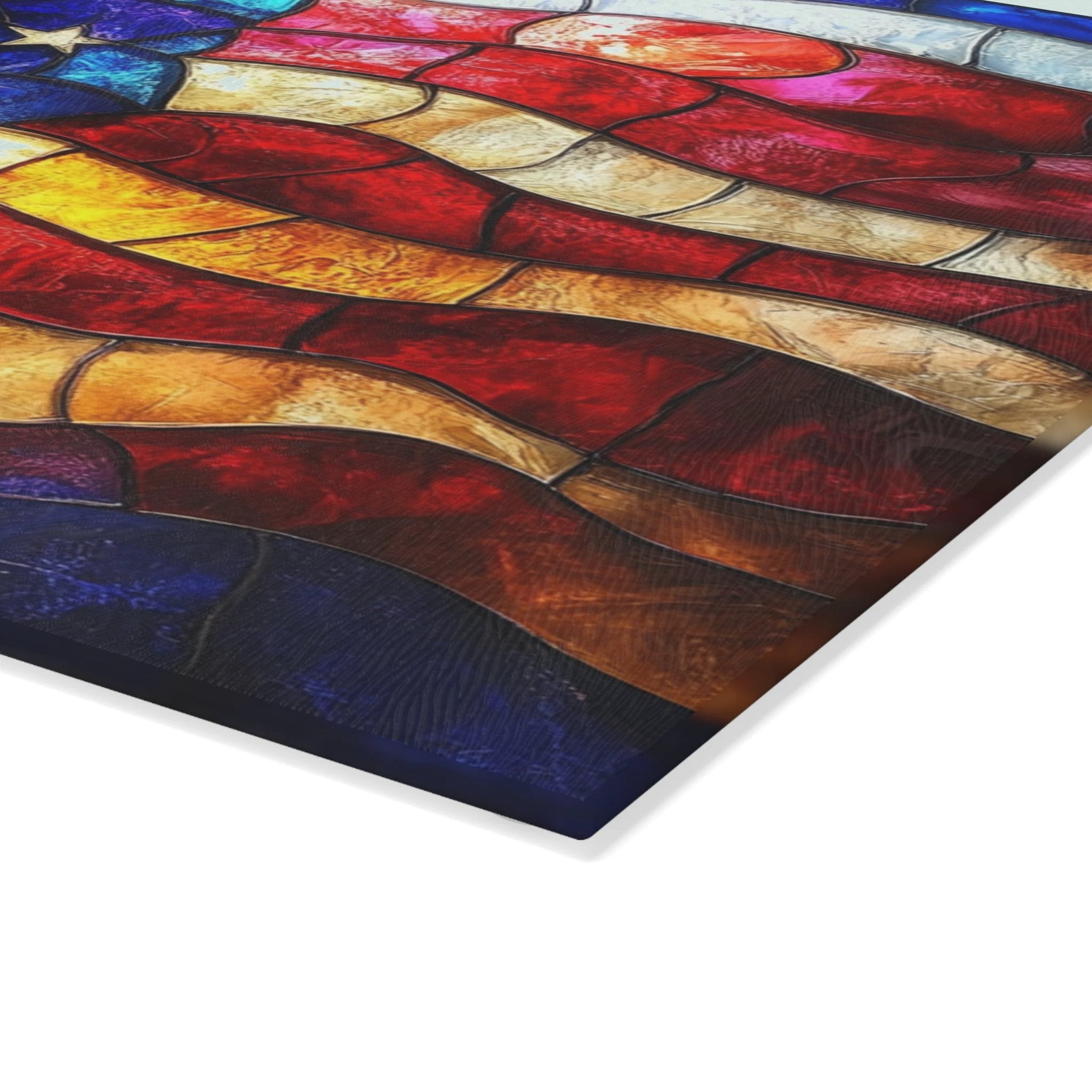 American Flag Glass Cutting Board — Stained-Glass Patriotic Kitchen Decor