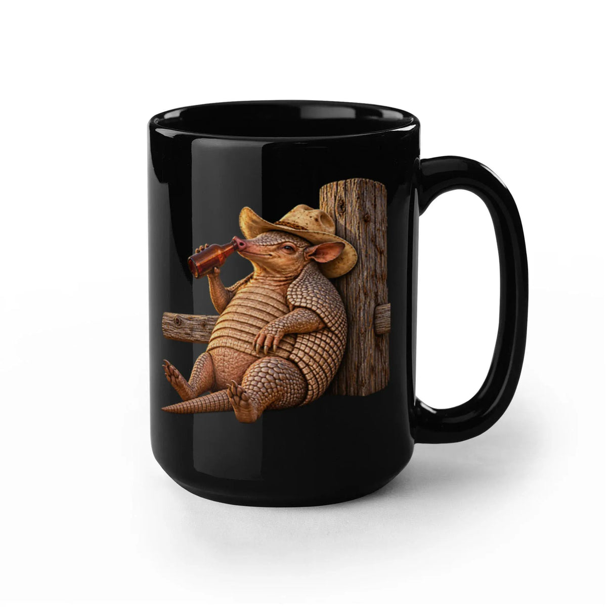 Funny Armadillo Black Coffee Mug, Texas Cowboy Mug, Beer Drinking Armadillo Gift, Western Coffee Cup, Funny Texas Gift for Him