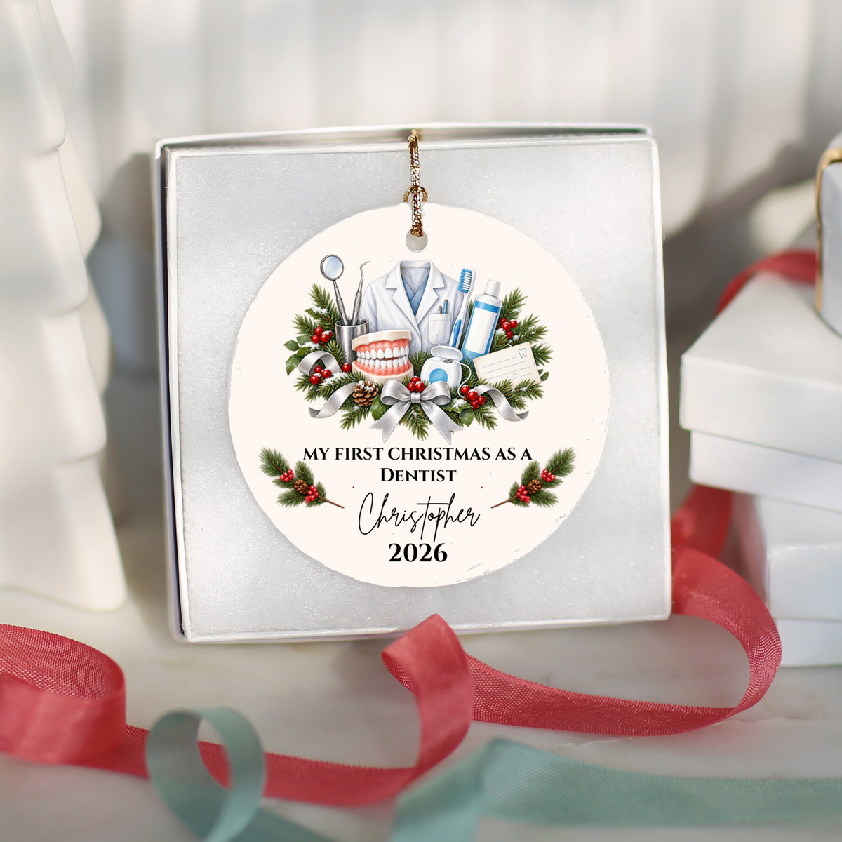 Personalized Dentist Christmas Ornament, First Christmas as a Dentist, Dental School Graduation Gift, Custom Dentist Name Ornament
