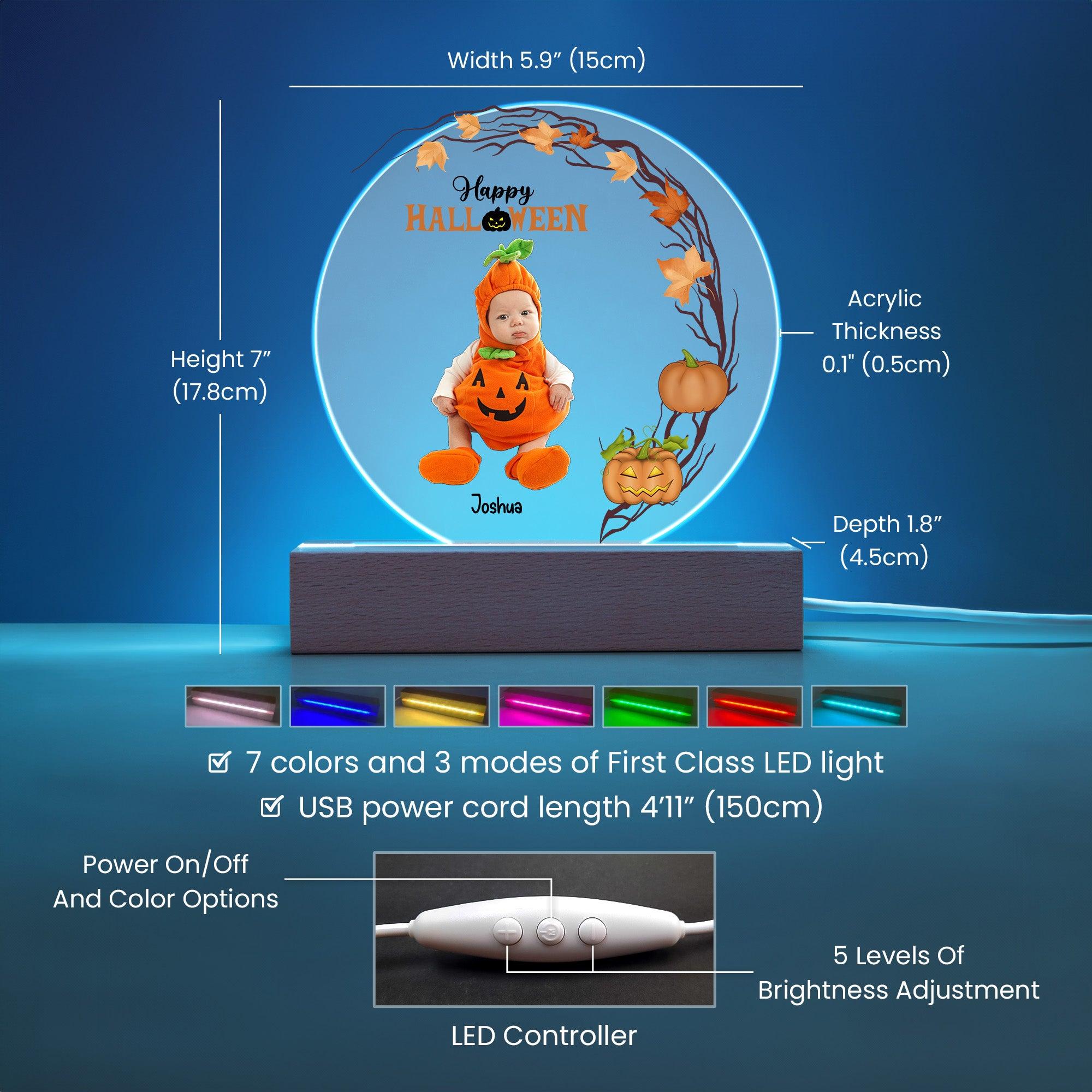 Personalized Halloween Photo Upload - Baby First Halloween Keepsake - Family Costume Round Acrylic Plaque with LED Lighted Base - Mallard Moon Gift Shop