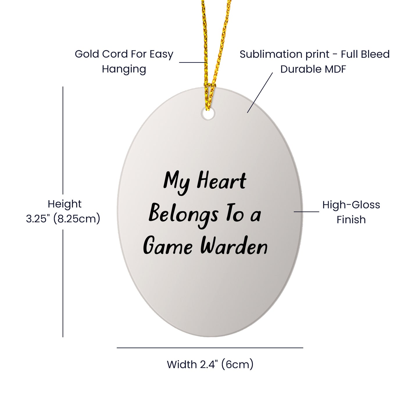 Funny Game Warden Gifts from Friends - 'My Heart Belongs To A Game Warden' Oval Ornament for Christmas