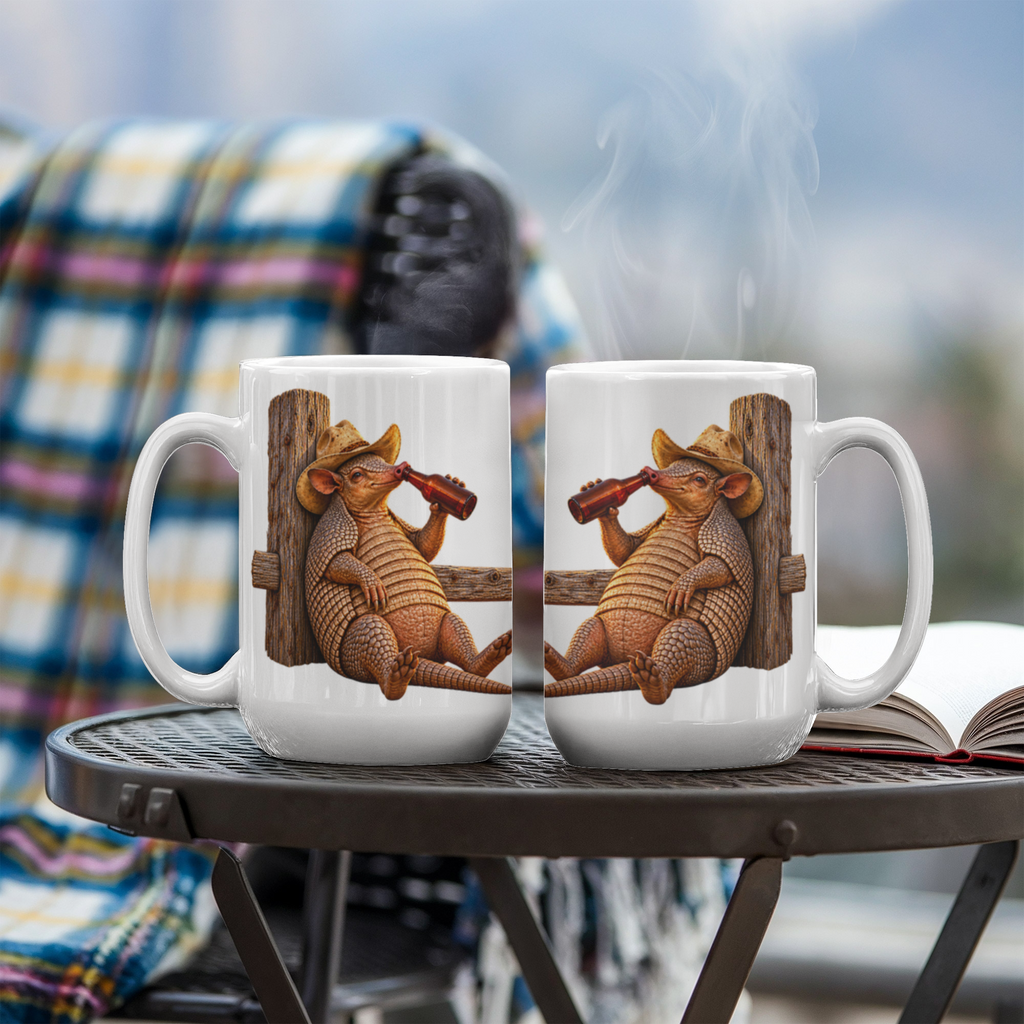 Funny Armadillo Coffee Mug, Texas Cowboy Mug, Beer Drinking Armadillo Gift, Western Coffee Cup, Funny Texas Gift for Him