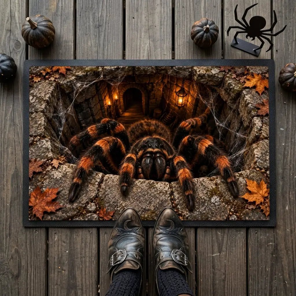 Giant Spider Halloween 3D Doormat, Scary Optical Illusion Welcome Mat, Creepy Spider Door Mat, Haunted House Halloween Porch Decor