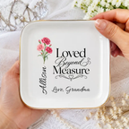 Personalized Birth Flower Jewelry Dish, Custom Name Ring Dish, Loved Beyond Measure Keepsake, Birthday Gift for Daughter, Granddaughter