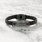 Funny Gifts for Afghan Hound Dog Lovers 'All I Care About Is My Afghan Hound And Maybe Three People' - Engraved Stainless Steel Interlaced Leather Bracelet Birthday, Christmas Gift