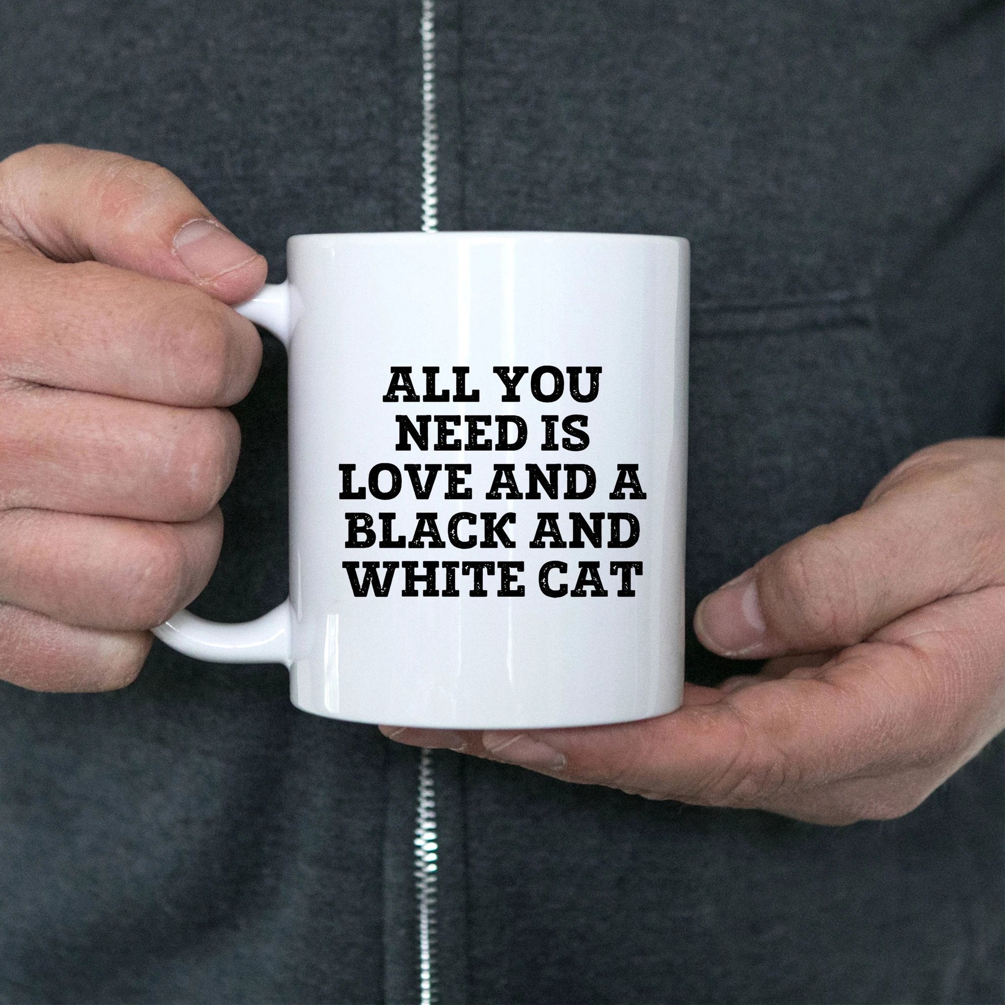 Funny Black and White Cat Coffee Mugs for Graduation Gifts from Friends and Family - 'All You Need Is Love And A Black And White Cat' Quote