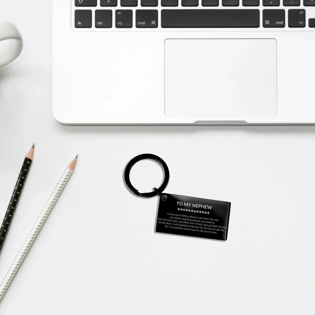 Motivational Nephew Engraved Black Keychain - I can promise to love you for the rest of my life, Birthday, Christmas Holiday Jewelry Gif