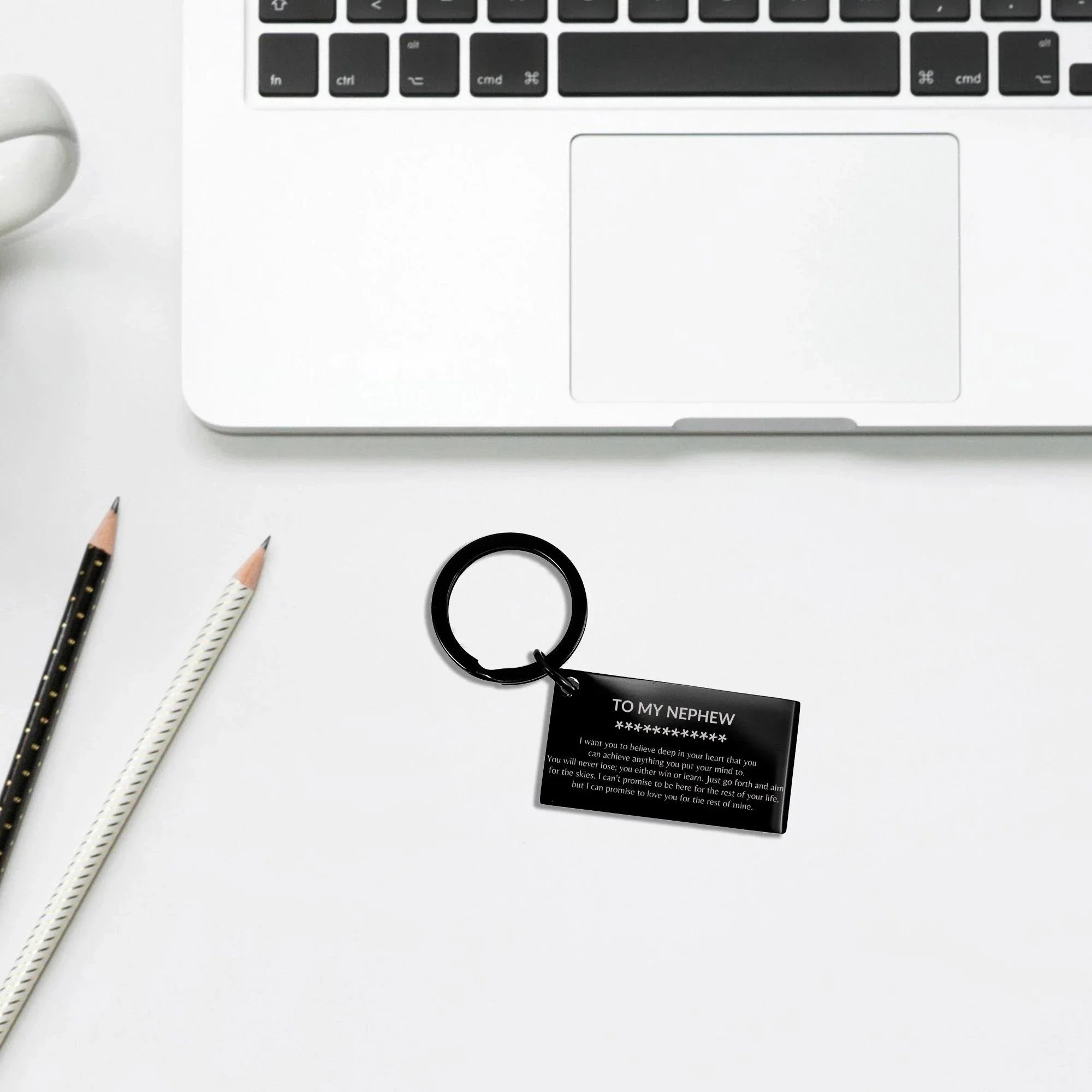 Motivational Nephew Engraved Black Keychain - I can promise to love you for the rest of my life, Birthday, Christmas Holiday Jewelry Gif