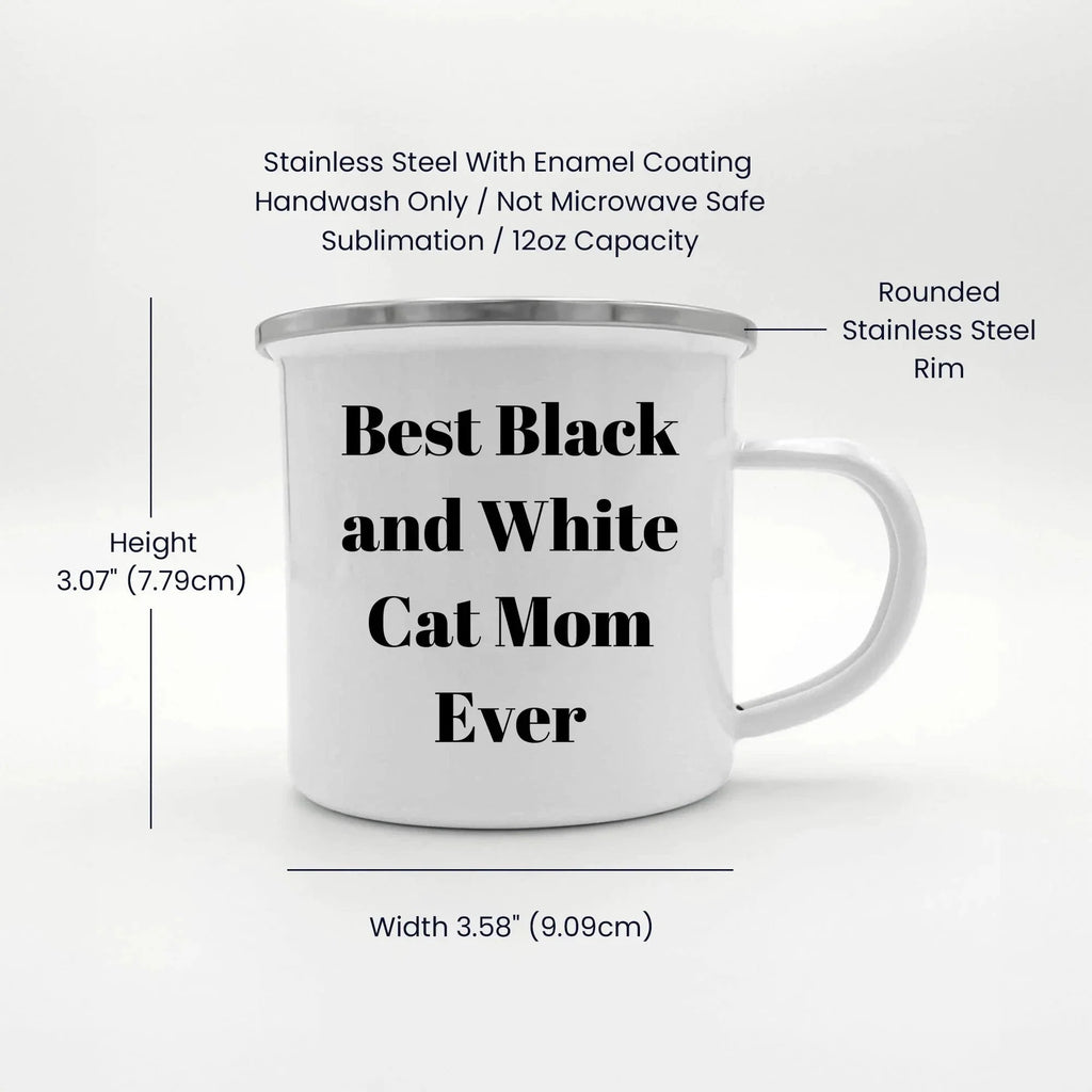 Funny Black and White Cat Mom Gifts from Friends for Mother's Day Unique Camping Mug
