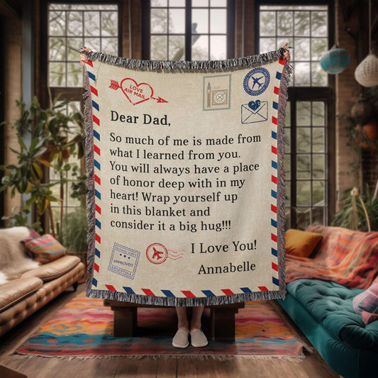 Gift for Dad - Wrap Yourself with this Blanket and Consider it a Big Hug - Personalized Heirloom Woven Blanket - Mallard Moon Gift Shop