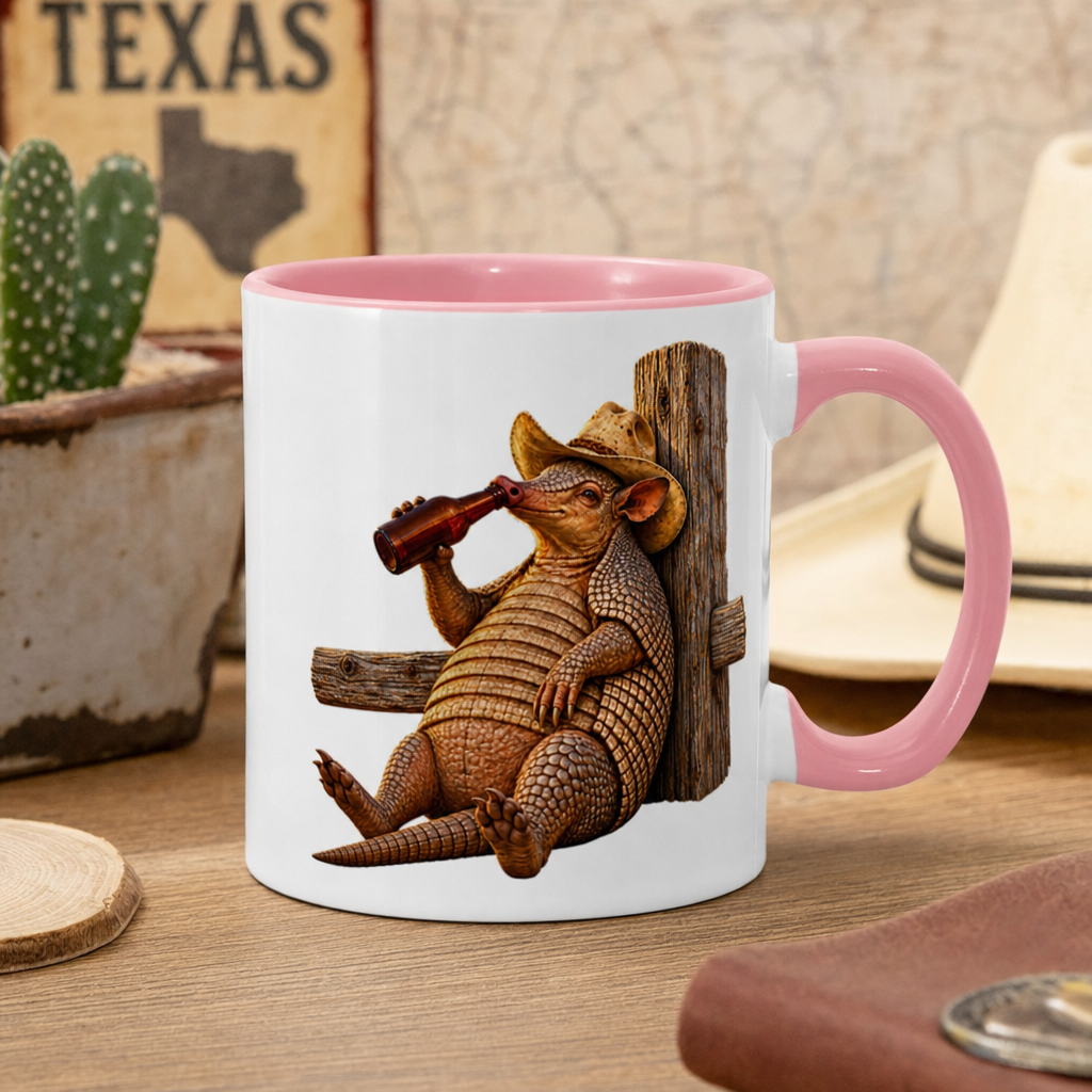 Cowboy Armadillo Accent Mug, Funny Texas Coffee Mug, Western Beer Lover Gift, Armadillo Gift for Him, Rustic Country Mug