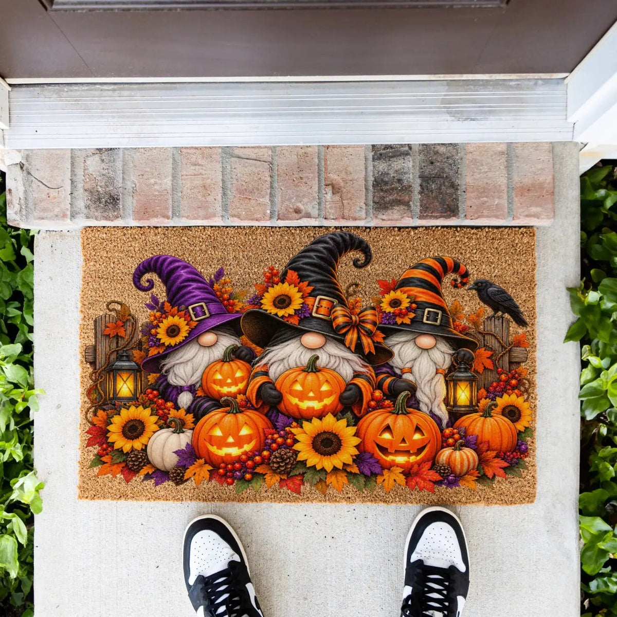 Halloween Gnome Doormat, Witch Gnomes & Pumpkins Coir Mat, Cute Spooky Fall Welcome Mat, Halloween Porch Decor, Autumn Door Mat