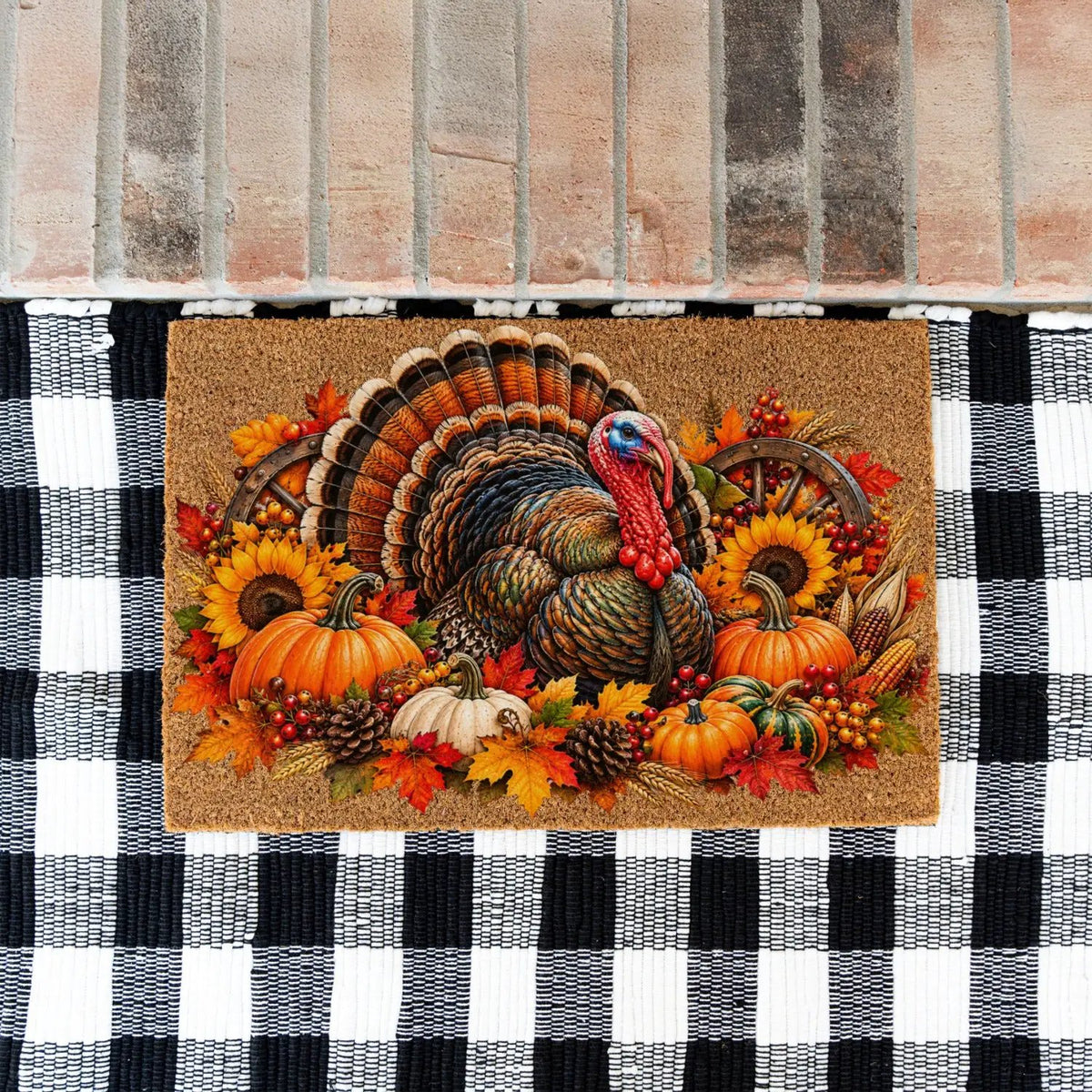 Thanksgiving Turkey Doormat, Fall Turkey Welcome Mat, Harvest Pumpkin Coir Doormat, Farmhouse Autumn Porch Decor, Thanksgiving Door Mat