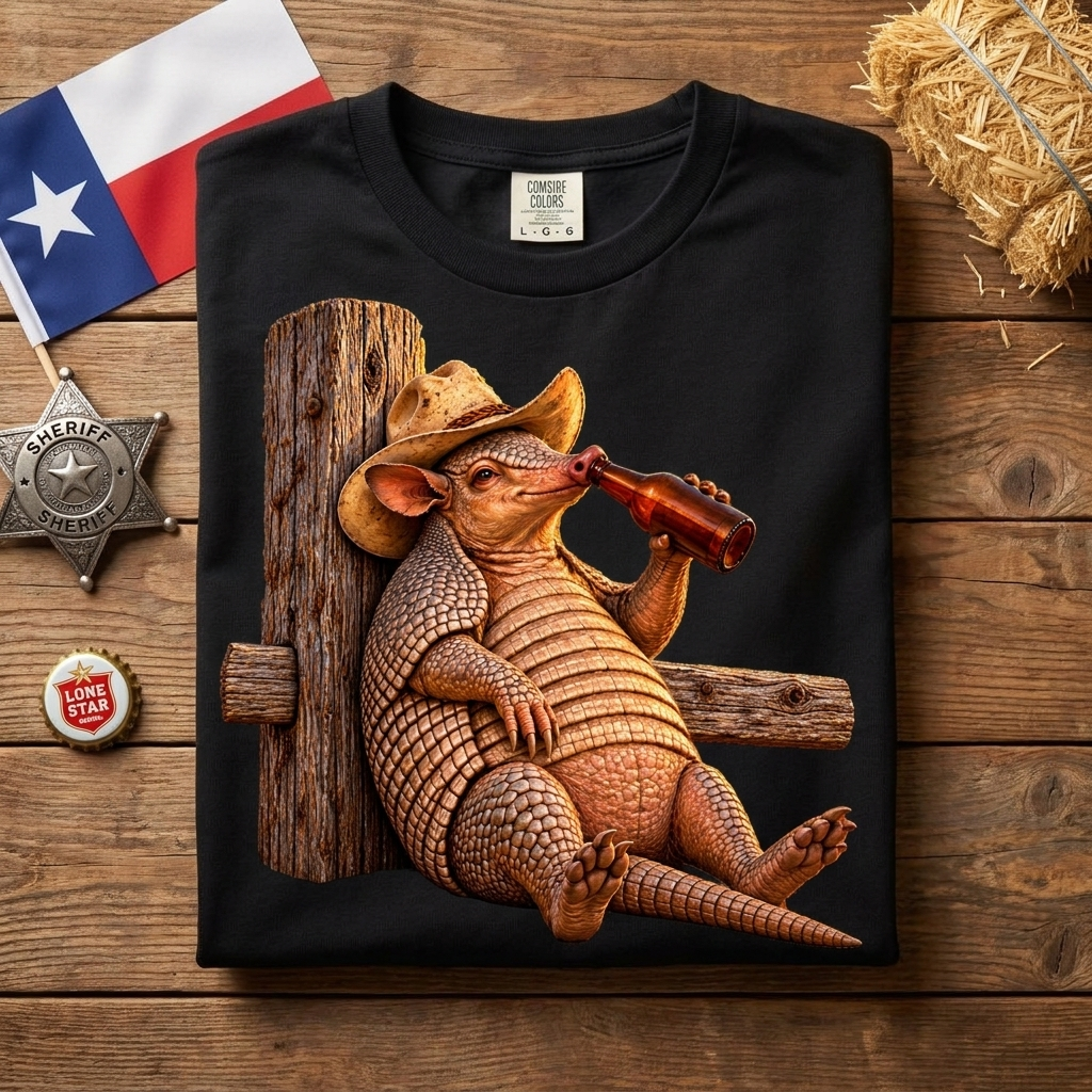 Funny Armadillo T Shirt, Cowboy Armadillo Shirt, Texas Beer Shirt, Western Graphic Tee, Funny Texas Gift, Country Humor Tee