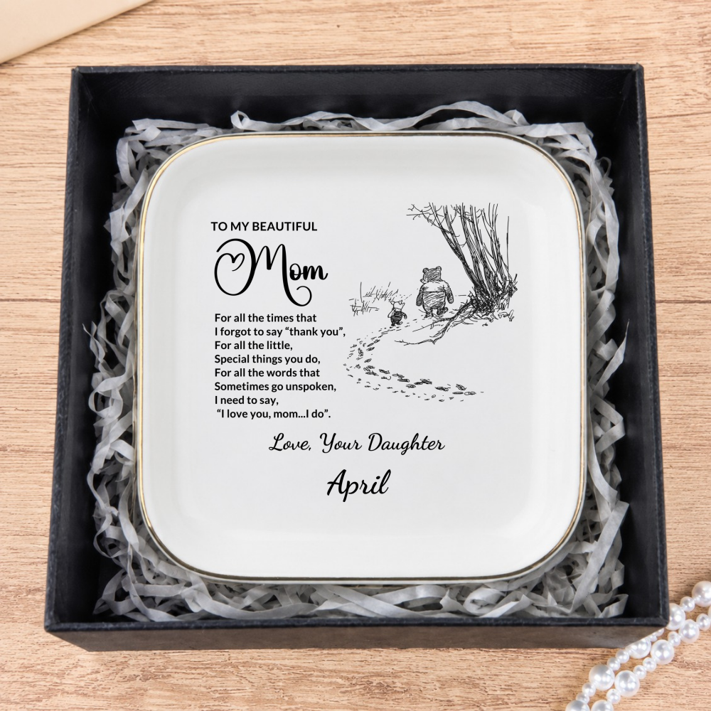 Personalized Mom Jewelry Dish, Thank You Mom Gift from Daughter or Son, Custom Signature Ring Dish, Mother's Day Ceramic Trinket Tray