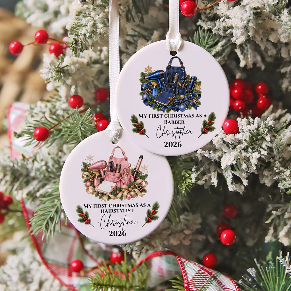 Personalized Hairstylist, Barber Christmas Ornament, First Christmas as a Hairdresser, Custom Hair Stylist Gift, Cosmetologist Graduation Keepsake