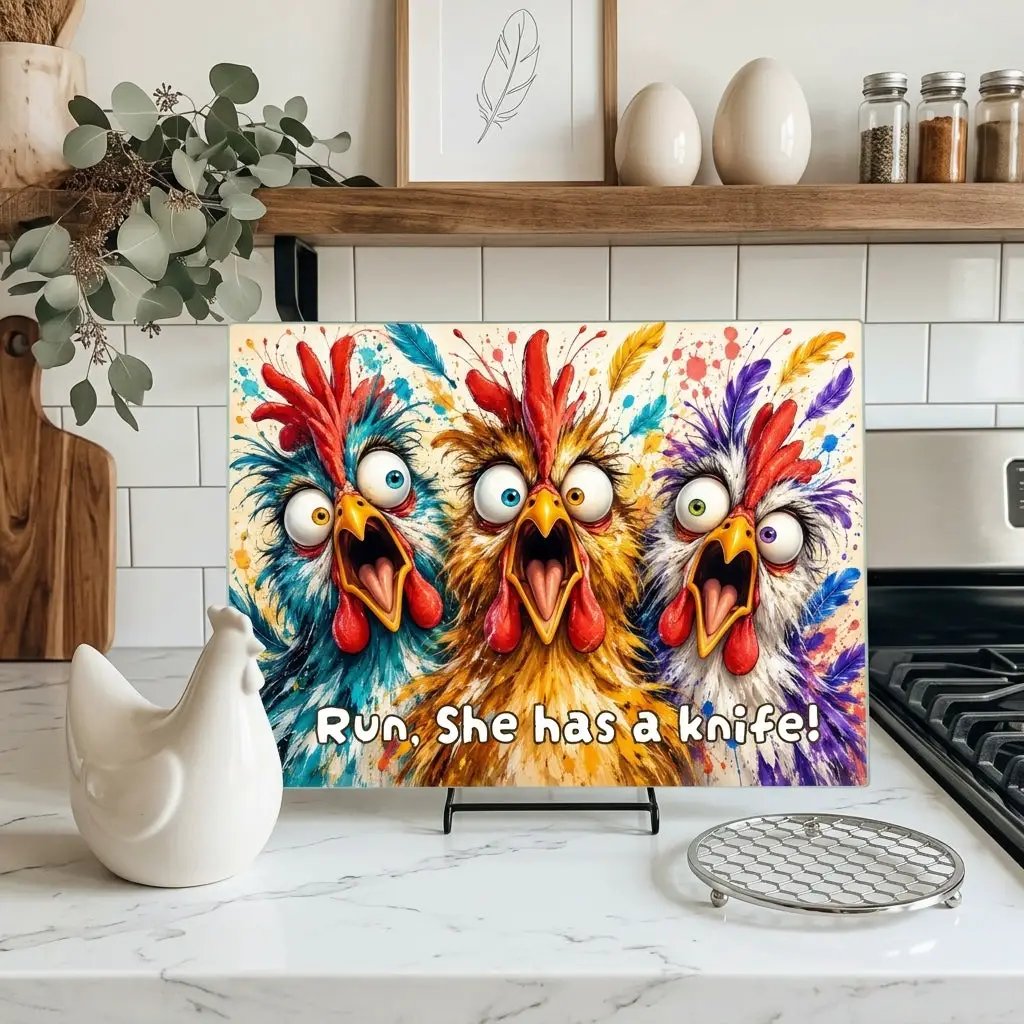 Funny Screaming Chickens Cutting Board, Personalized Chicken Gift, Screaming Chicken Kitchen Decor, Custom Hen Cutting Board, Chicken Lover Gift