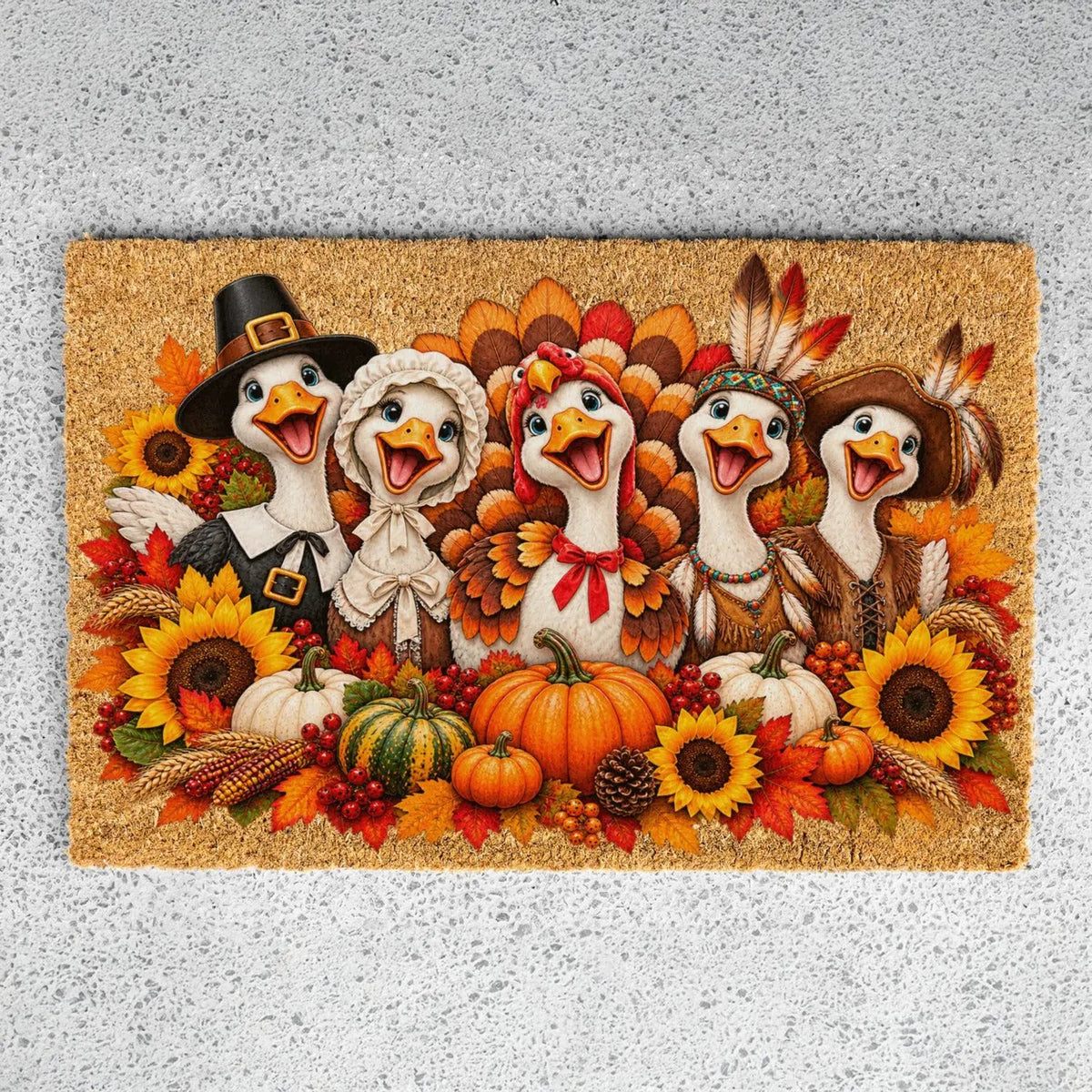 Thanksgiving Goose Doormat, Pilgrim Geese Welcome Mat, Funny Thanksgiving Porch Decor, Fall Coir Doormat, Harvest Front Door Mat