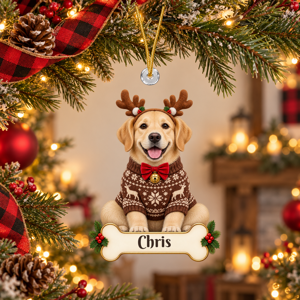 Personalized Reindeer Dog Christmas Ornament from Photo, Custom Pet Portrait Acrylic Cutout, Dog with Antlers Holiday Gift, Dog Lover Keepsake