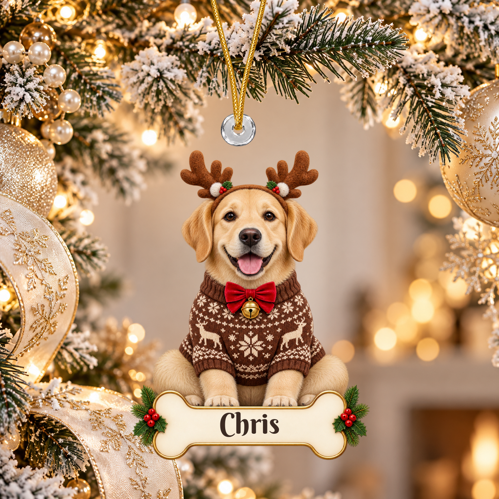 Personalized Reindeer Dog Christmas Ornament from Photo, Custom Pet Portrait Acrylic Cutout, Dog with Antlers Holiday Gift, Dog Lover Keepsake