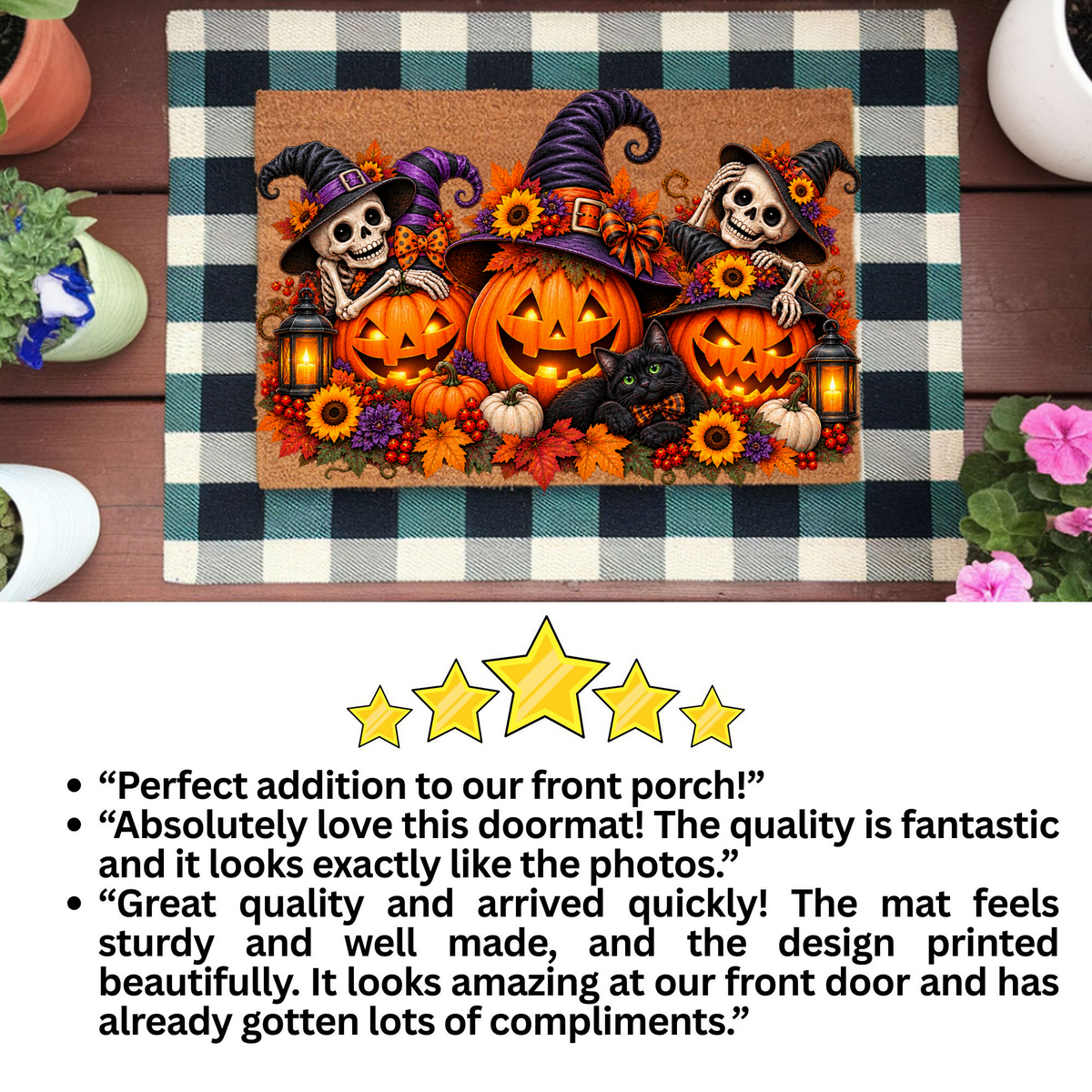 Halloween Skeleton Doormat, Jack O Lantern Coir Mat, Skeleton & Black Cat Welcome Mat, Spooky Fall Porch Decor, Halloween Door Mat