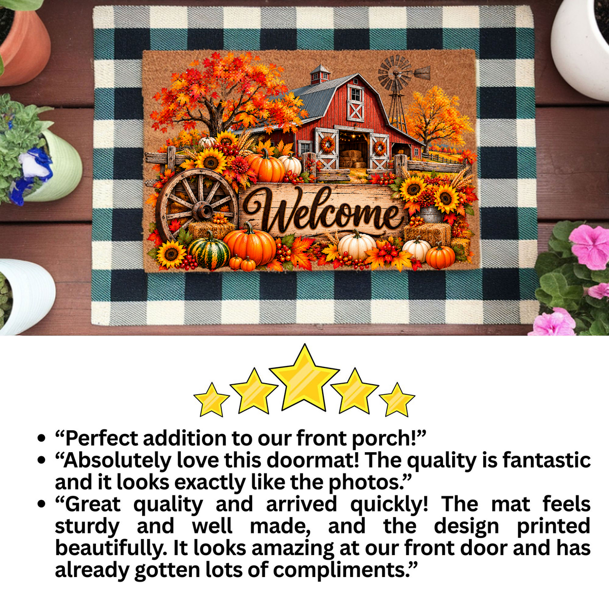Fall Barn Welcome Doormat, Country Farmhouse Coir Mat, Autumn Pumpkin Door Mat, Harvest Porch Decor, Rustic Thanksgiving Welcome Mat