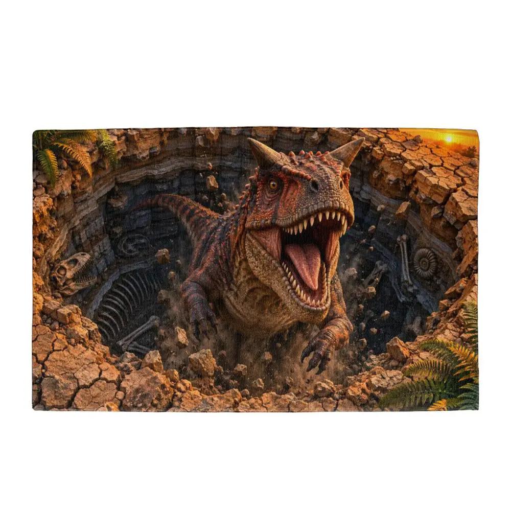 Carnotaurus 3D Optical Illusion Doormat, Dinosaur Fossil Pit Floor Mat, Prehistoric Dinosaur Door Mat, Dino Lover Gift