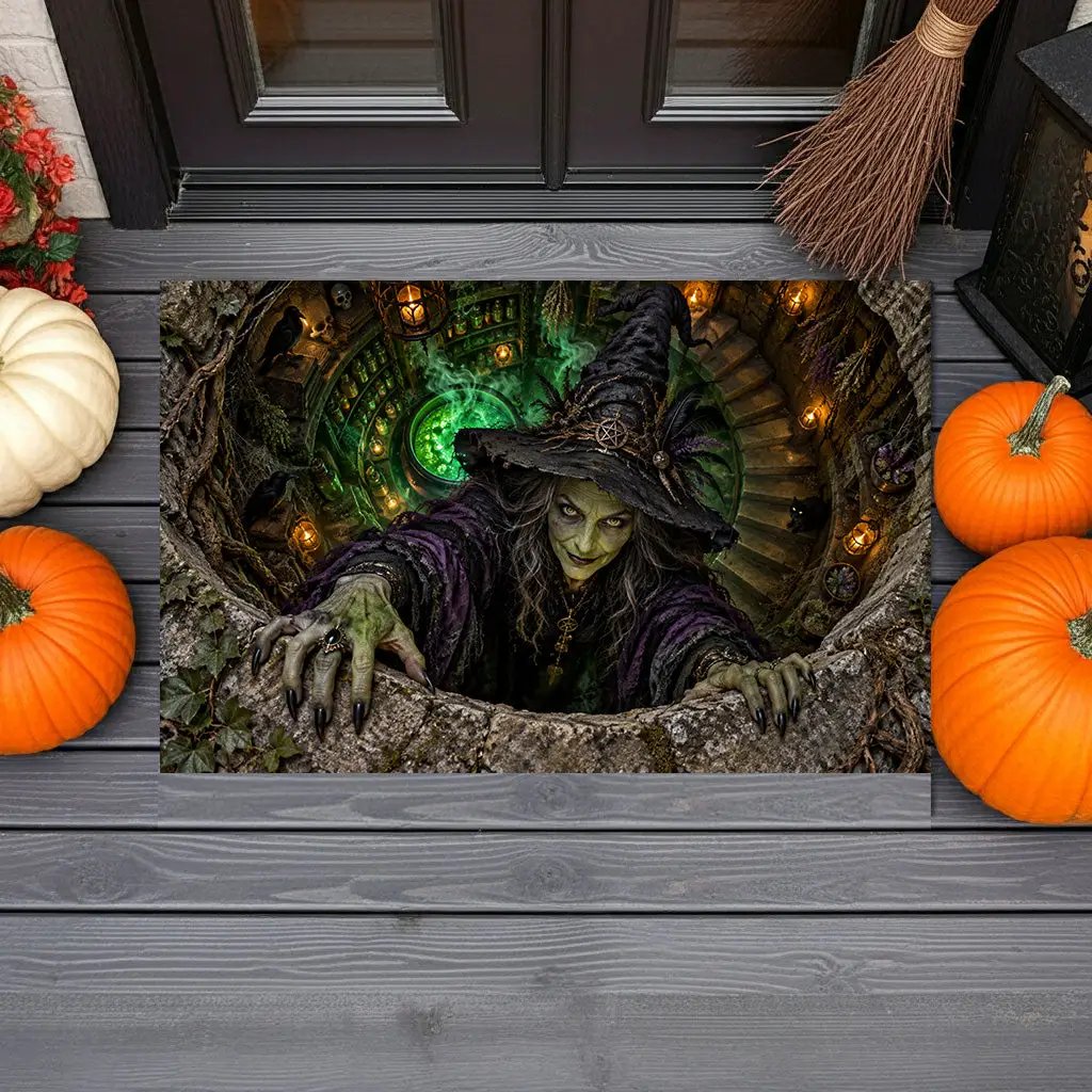 Witch Doormat, Halloween 3D Optical Illusion Door Mat, Witch Apothecary Cellar Welcome Mat, Spooky Porch Decor, Haunted House Entrance