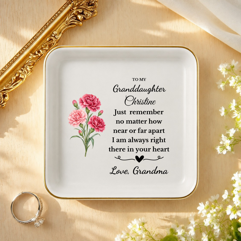 Personalized Daughter/Granddaughter Jewelry Dish, Birth Flower Ring Dish, Birthday, Graduation, Christmas, Custom Name Trinket Tray