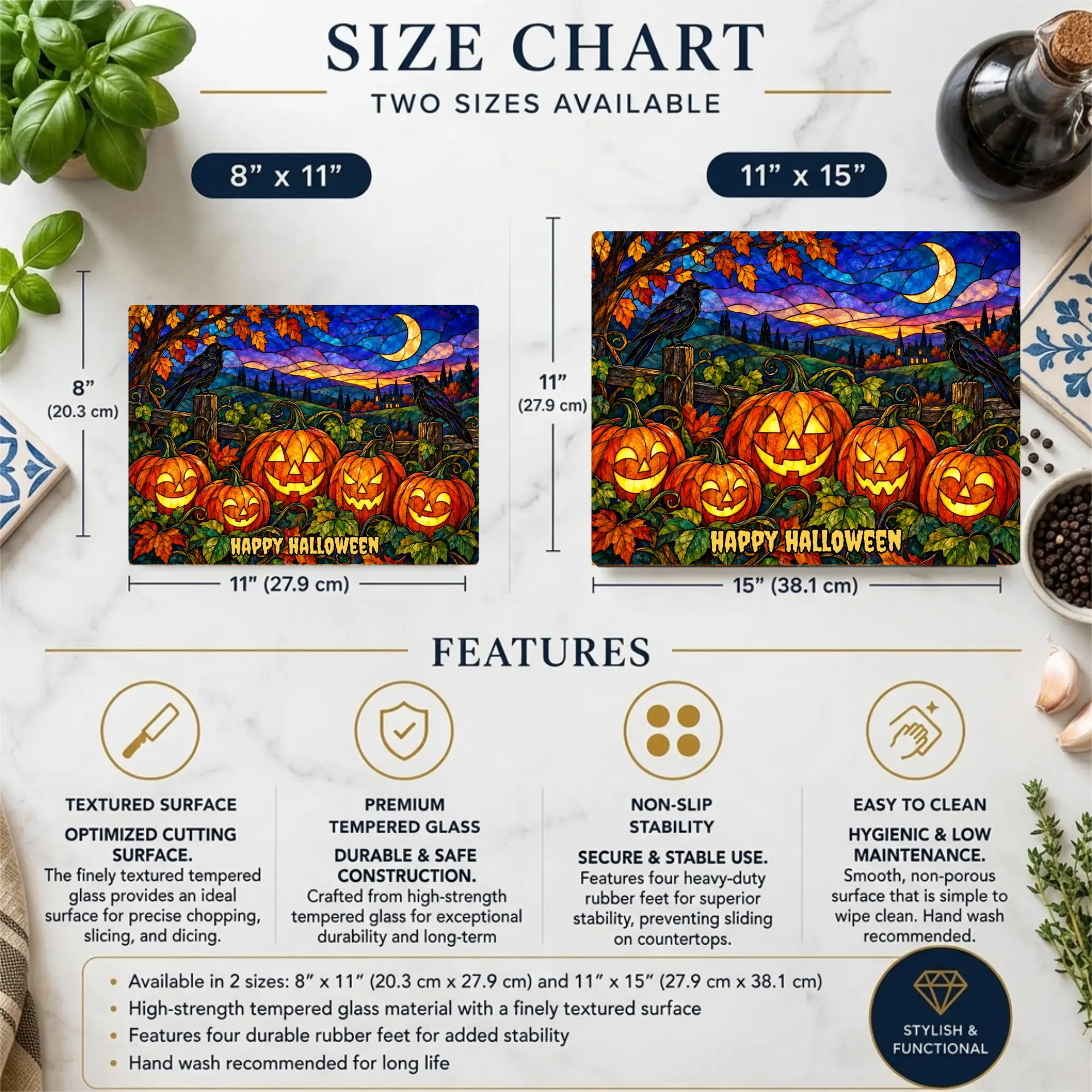 Halloween Jack O Lantern Personalized Glass Cutting Board, Spooky Pumpkin Patch Kitchen Decor