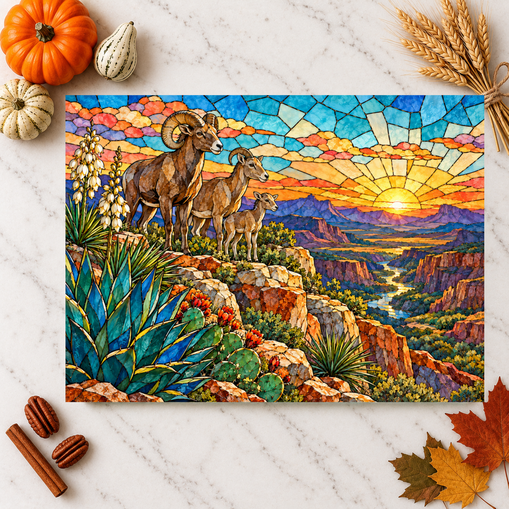 Bighorn Sheep Glass Cutting Board, Texas Wildlife Kitchen Decor, Stained Glass Desert Landscape, Southwestern Cutting Board, Wildlife Gift