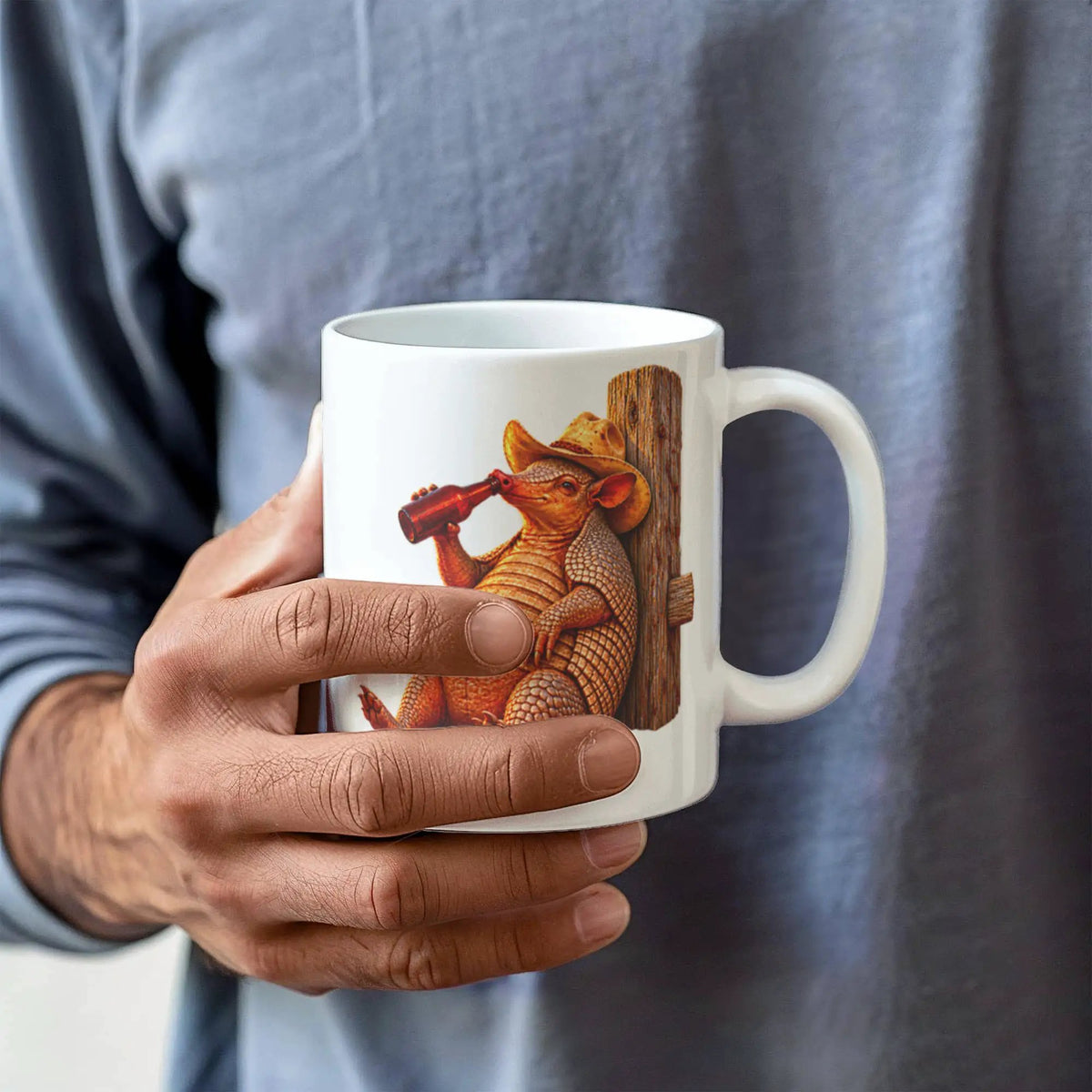 Funny Armadillo Coffee Mug, Texas Cowboy Mug, Beer Drinking Armadillo Gift, Western Coffee Cup, Funny Texas Gift for Him
